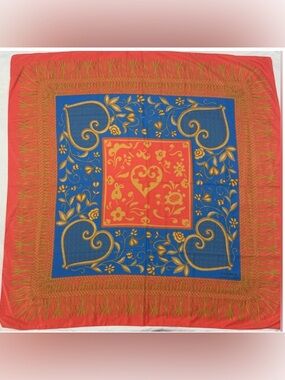 CARMEN Victorio & Lucchino Coral Pink Gold Heart Floral Scarf Italy Romance